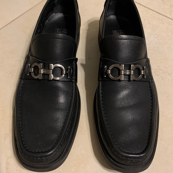 Ferragamo Master Loafers Shoes Black Size 9.5M
